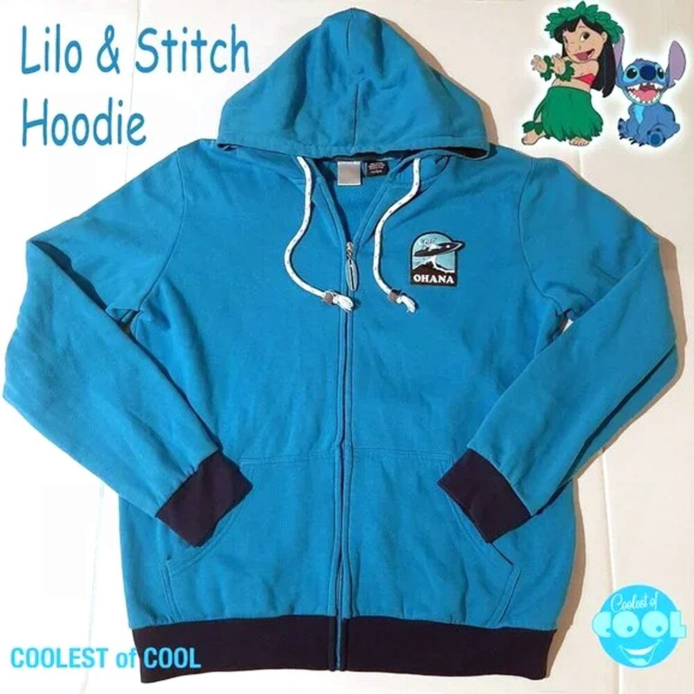 Disney Lilo and Stitch Ohana Surf Hoodie size Large zip up Box Lunch Exclusive